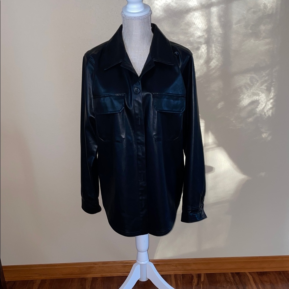Z Supply Black Faux Leather Shirt Jacket, size Large